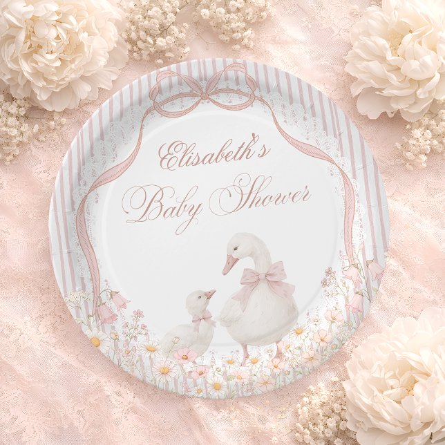 Plato De Papel Silly Goose Lace Wildflower Pink Baby Shower (Subido por el creador)