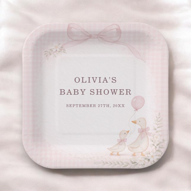 Plato De Papel Silly Goose Pink Baby Shower Party (Subido por el creador)