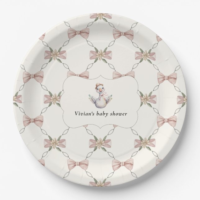Plato De Papel Silly Goose Preppy Bow Baby Shower (Anverso)