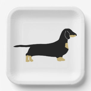 Plato De Papel silueta dachshund negra y tostana
