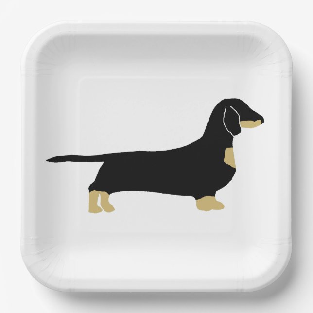 Plato De Papel silueta dachshund negra y tostana (Anverso)