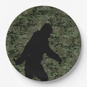Plato De Papel Silueta de Bigfoot en el camuflaje de Digitaces