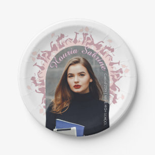 Plato De Papel Silueta de graduada femenina rosa moderna con bord