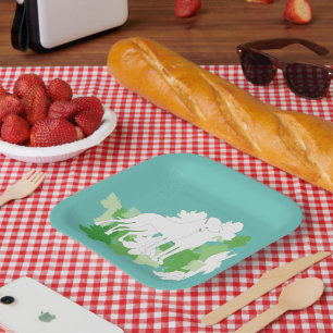 Plato De Papel Silueta de Grandes Daneses Blancos