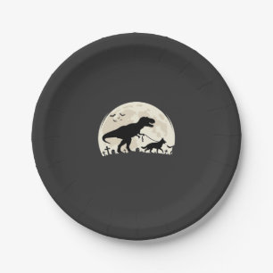 Plato De Papel Silueta de luna de dinosaurio de Halloween de past