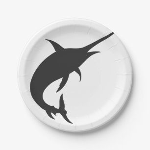 Plato De Papel Silueta de pez marlin - Elija color de fondo