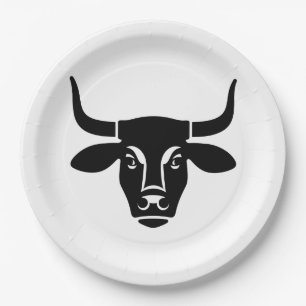 Plato De Papel Silueta de toro negro minimalista