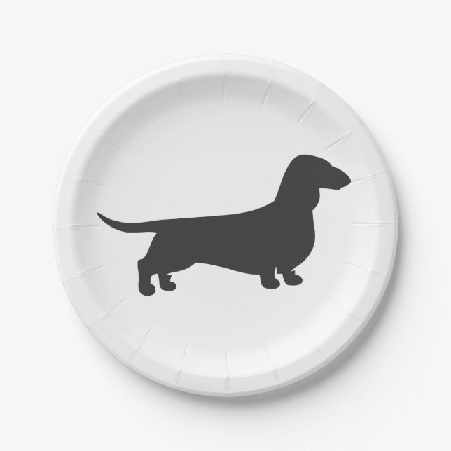 Plato De Papel Silueta negra de dachshund (Anverso)