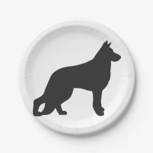 Plato De Papel Silueta negra de perro pastor alemán