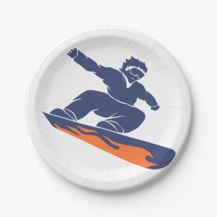 Plato De Papel Silueta Snowboarder - Elija color de fondo
