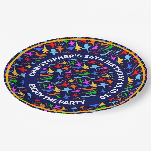 Plato De Papel Siluetas De Aeronaves Militares Patrón En Oscuro (Angular)