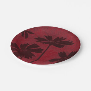 Plato De Papel Siluetas de cabeza de flores sobre fondo de delito