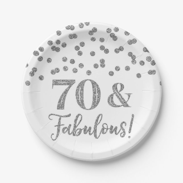 Plato De Papel Silver Confetti 70 y Fabulous (Anverso)