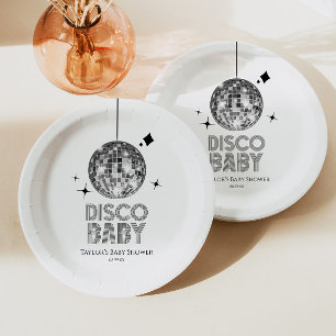 Plato De Papel Silver Disco Ball 'Disco Baby' Baby Shower