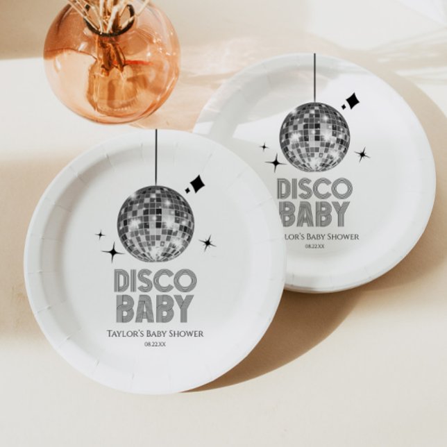 Plato De Papel Silver Disco Ball 'Disco Baby' Baby Shower (Subido por el creador)