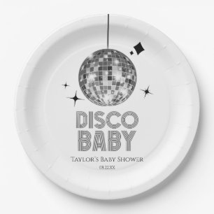Plato De Papel Silver Disco Ball 'Disco Baby' Baby Shower