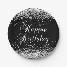 Silver Purpurina Black Happy Birday