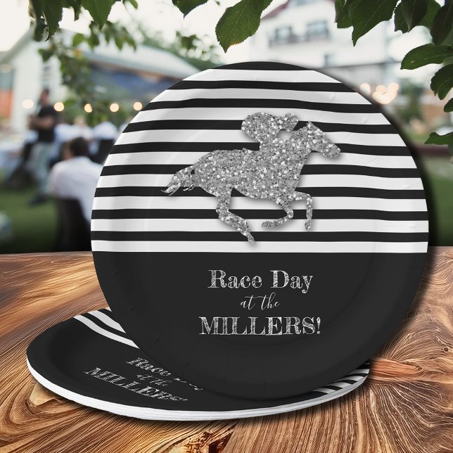 Plato De Papel Silver Racehorse Derby (Silver Racehorse Derby Paper Plates)