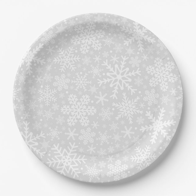Plato De Papel SILVER SNOWFLAKES | Placas de papel de vacaciones (Anverso)