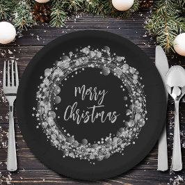 Plato De Papel Silver Stars Feliz Navidad