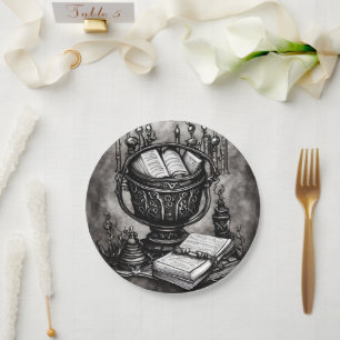 Plato De Papel Silvery Steampunk Cauldron Spellbooks and Potions