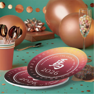 Plato De Papel Símbolo 馬 oro rojo chino zodiaco lunar