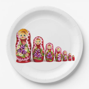 Plato De Papel Símbolo de cultura de madera de Matryoshka - ruso