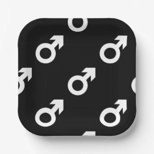 Plato De Papel símbolo de género masculino blanco negro