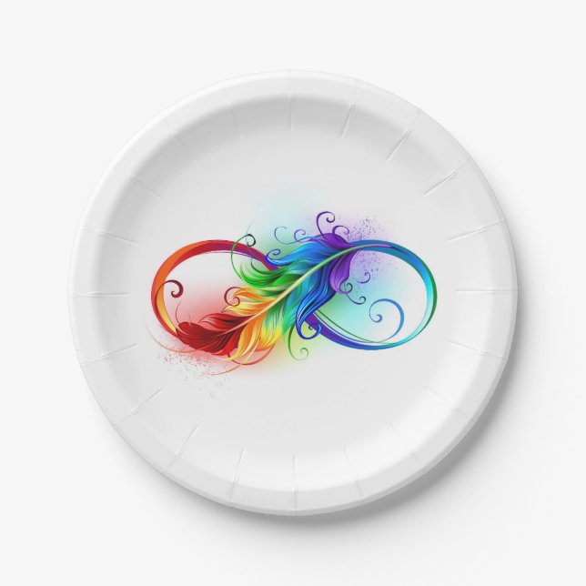 Plato De Papel Símbolo de infinito con pluma de arcoíris (Anverso)