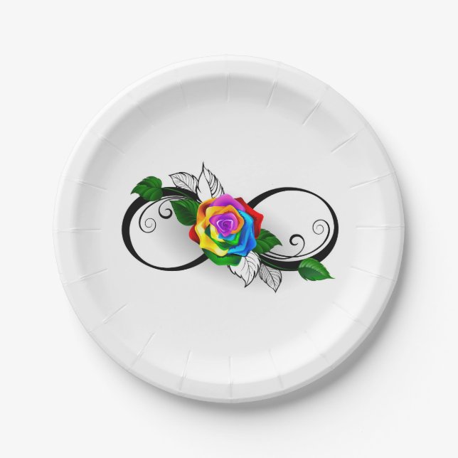 Plato De Papel Símbolo de Infinito con Rosa de Arcoíris (Anverso)