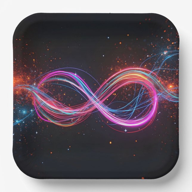 Plato De Papel Símbolo de infinito neón en movimiento (Anverso)