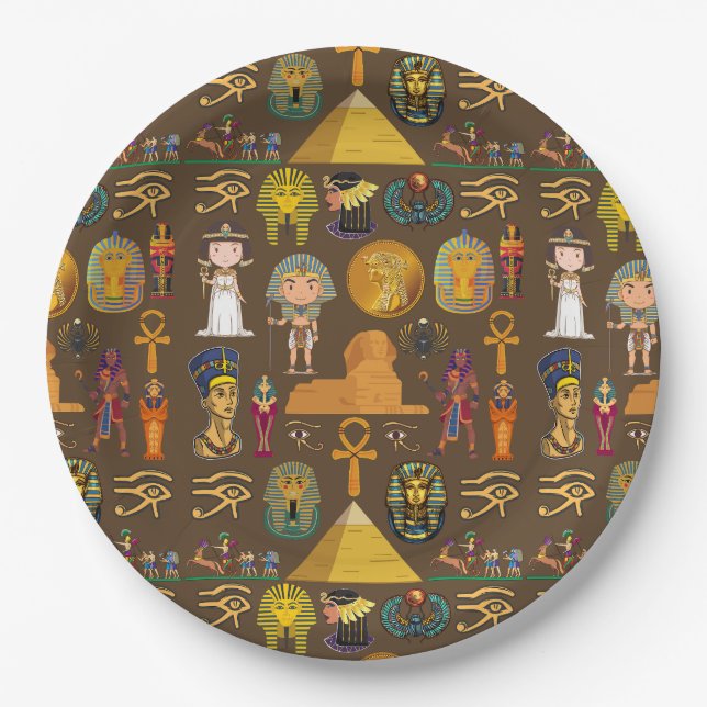 Plato De Papel Símbolo de patrón jeroglífico egipcio antiguo (Anverso)
