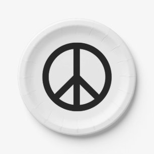 Plato De Papel Símbolo de paz Anti Guerra fiesta blanco negro mod
