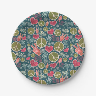 Plato De Papel Símbolo de paz diseño de Rótulo de Pacifismo hipst
