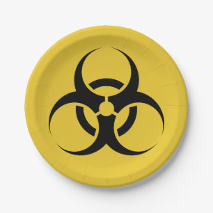 Plato De Papel Símbolo del Biohazard de Halloween amarillo y