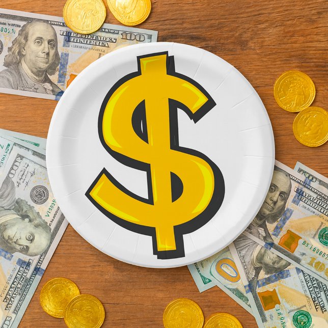 Plato De Papel Símbolo del dólar amarillo (Subido por el creador)