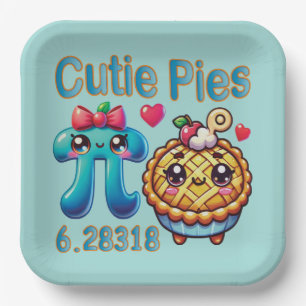 Plato De Papel Símbolo divertido "Cutie Pies" Cute Pi y Pie Pun