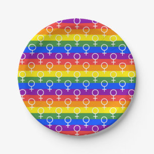 Plato De Papel Símbolo femenino patrón arco iris