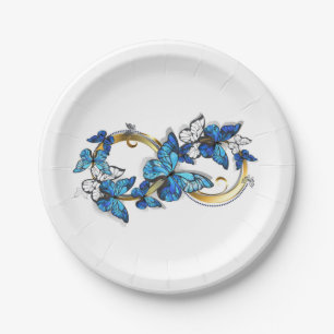 Plato De Papel Símbolo infinito de mariposas Morpho azules
