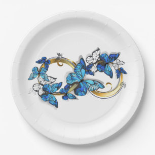 Plato De Papel Símbolo infinito de mariposas Morpho azules