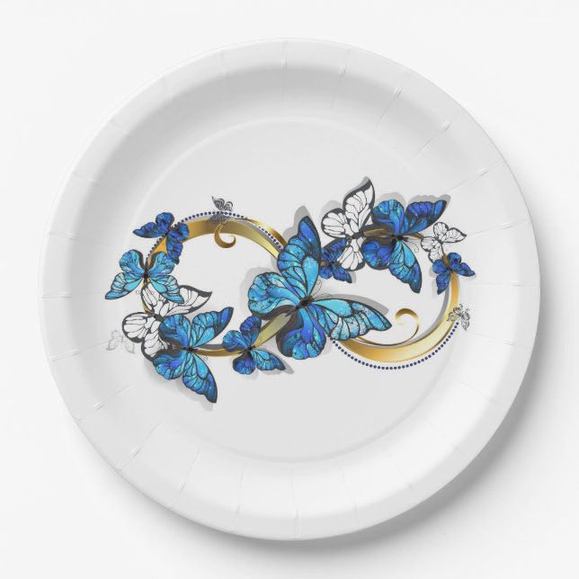 Plato De Papel Símbolo infinito de mariposas Morpho azules (Anverso)