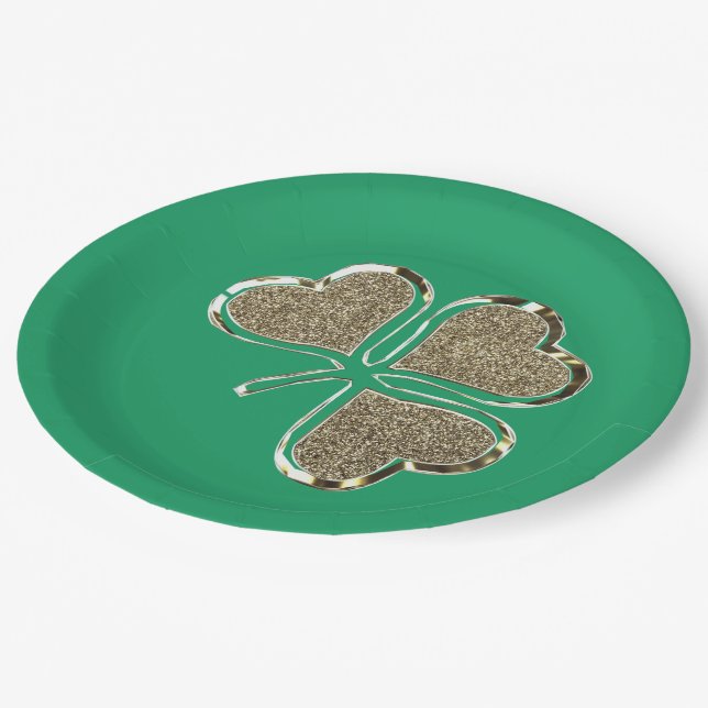 Plato De Papel Símbolo irlandés de Shamrock Clover Ireland Elegan (Angular)