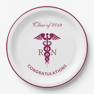 Plato De Papel Símbolo médico simple de enfermería de Caducto Roj