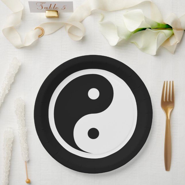 Plato De Papel Símbolo Yin Yang - diseño de tatuajes sólidos 2 (Boda)