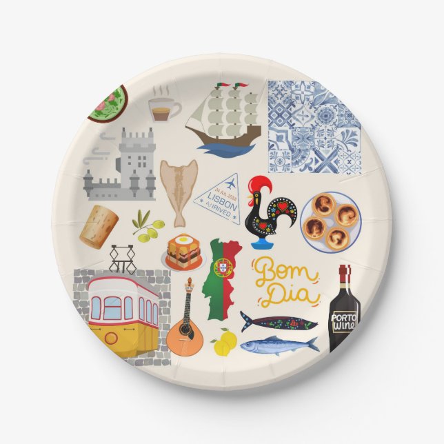 Plato De Papel Símbolos de Portugal para los amantes de los viaje (Anverso)