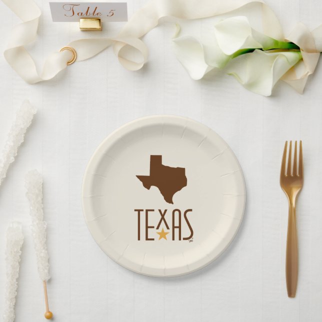 Plato De Papel Símbolos de Texas, Estado de Texas, marrón (Boda)