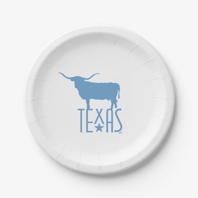 Plato De Papel Símbolos de Texas, Longhorn, azul (Anverso)
