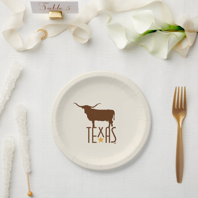 Plato De Papel Símbolos de Texas, Longhorn, café (Boda)