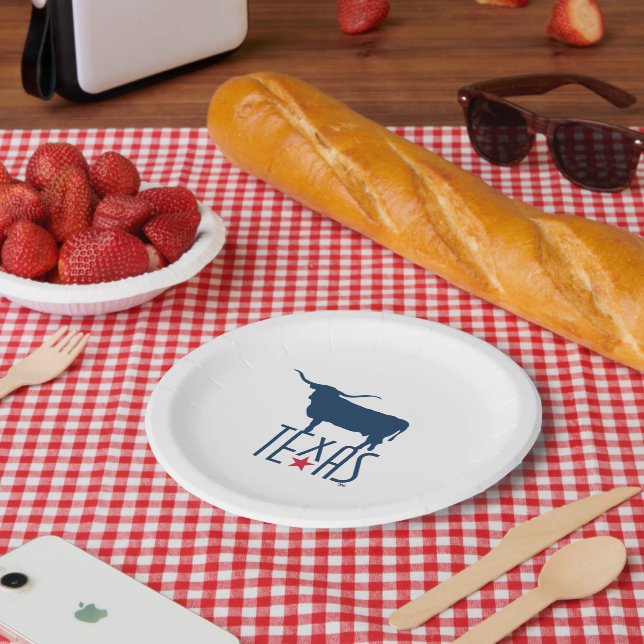 Plato De Papel Símbolos de Texas, Longhorn, marina (Picnic)