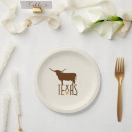 Plato De Papel Símbolos de Texas, Longhorn, marrón